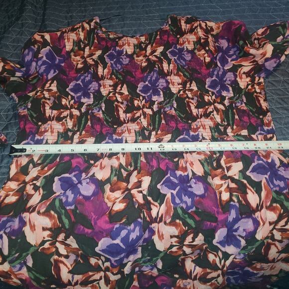 NEW Terra & Sky Size 2X Plus Tiered Boho Peasant Dark Floral Midi Smocked Dress - Picture 9 of 10